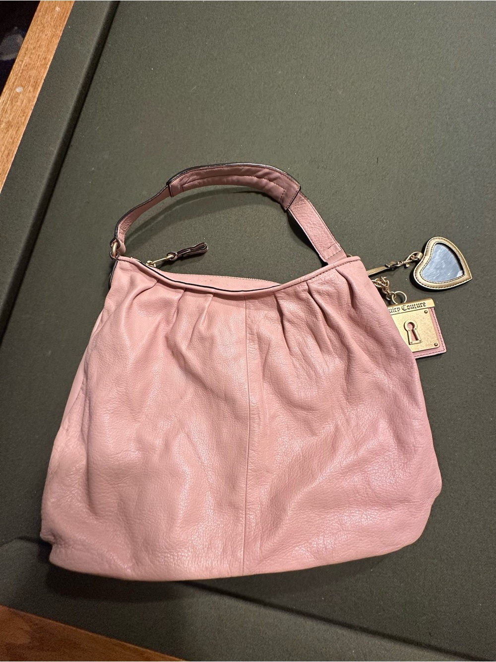 Juicy Couture Vintage Pink Leather Shoulder Bag with Heart Charm